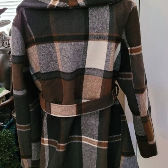 New Women's Wool Coat Couture Equestrian Preppy Luxury 2X XXL Brown Plaid - Picture 4 of 7